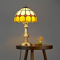 LED 단 스탠드 나리 1등 스테인 글라스 테이블조명, 앤틱