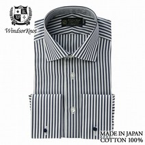 [1210 18시~사용할 수 있는 20%OFF 쿠폰 배포중][](윈저노트) Windsorknot 와이드 칼라 더블 커프스 드레스 셔츠 네이비 스트라이프