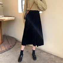 무릎길이 미니 스커트 Lucyever 2022 가을 겨울 여성 우아한 벨벳 하이 웨이스트 롱 여성 빈티지 폴드 streetwear 라인
