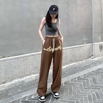 여성 캐주얼 레터링 와이드 트레이닝 팬츠 재즈 힙합 댄스 바지 허리 밴딩 10대 20대