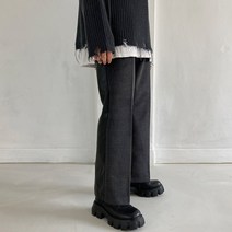 레더 배색 와이드 팬츠