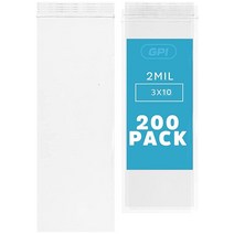 GPI 100팩 길이 7.6 x 25.4cm(3 x 10인치) 투명 플라스틱 재밀봉 가능한 지퍼 백 - 벌크 두께 2mm 내구성 재밀봉 가능한 폴리 백 포장 및 배송 향, 3 x 10, 200Pack