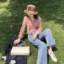 DAPANDA 봄 플라워 쉬폰 블라우스 긴팔 센티멘탈 탑 센스 쁘띠 프렌치 블라우스 여하