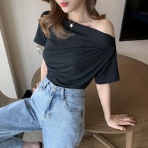 제이블리 스판 보트넥 오프숄더 티셔츠