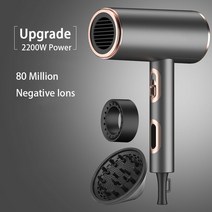 헤어 드라이기 프리볼트 미용실 여행용 전문가용 드라이어 샤오미 음이온 전기 헤어 드라이어 프로페셔널, 04 Gray 2200W, 4.Gray 2200W