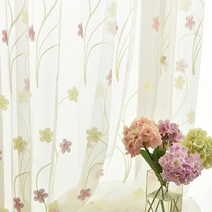 소박한 꽃 수 놓은 흰색 tulle 커튼 거실 창 화면 핑크 꽃 얇은 tulle 커튼 주방 원사 rdeaux