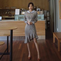 떳다그녀 코코 둥근카라 투버튼 체크 원피스