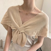 블루루마켓 여리 숄더 리본 니트 가디건 조끼 겉옷 숄 판초 간절기 여성 아우터 스카프 여자
