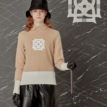 [21FW 닥스 골프 여성]베이지 4D로고 포인트 컬러 블럭 하이넥 니트-DNSW1D751I2