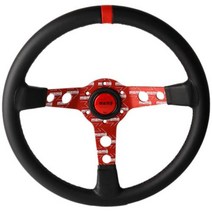 모모 스타일 블랙 정품 가죽 레이싱 스포츠 스티어링 휠 14 인치350mm, CN+빨간