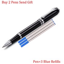 만년필선물의미 입문 쓰는법 각인 파우치 케이스 잉크 충전 클래식 디자인 풀 메탈 럭셔리 비즈니스 남성 잉크 만년필 사무실 비즈니스 남성 서명 쓰기 펜 구매 2 선물 보내기, 펜 3 파란색 리필