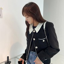 커밍투유 카라 배색 트위드 자켓