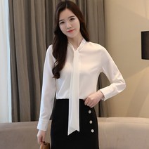 에끌 여자 블라우스 쉬폰 블라우스가을 올오버 나비넥 롱 슬리브 쉬폰 블라우스 여성 와이드 드롭-11783