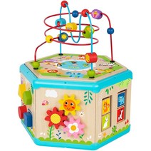 원목 롤러코스터 7 in 1 플레이큐브 Wooden Activity Cube Learning Clock Bead Maze Rattle Roller Gear Shape Sorter