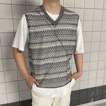 남자 니트 조끼 반팔 여름 베스트 오버핏 프레피룩 린넨 메쉬 (2color) (남녀공용)