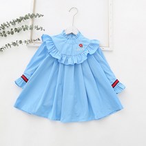 2020 봄 어린이 의류 수 놓은 여자의 드레스 중소 어린이 스티치 레이스 슬리브 칼라 소녀 드레스 아기 드레스