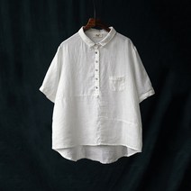 도오빠 레넘티 여성 린넨 반팔 티셔츠 카라티 루즈핏 여름 블라우스 셔츠 여자반팔티셔츠 프리사이즈