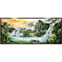컬러 동양화 산수화 폭포 거실액자 보석십자수 큐빅, 250 x 95