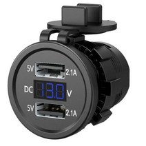 CAOX 5V 2.1A 방수 듀얼 포트 12 24V 자동차 보트에 대 한 전압 디스플레이 voltmeter와 USB 충전기 소켓 어댑터 전원 콘센트, Green - Universal