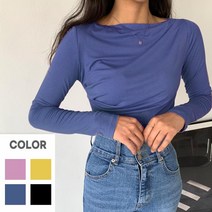페이퍼먼츠 여성용 입술넥 옆 셔링 포인 긴팔 데일리 티셔츠 13719