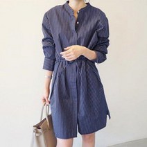 HHE642322F4297/아우터로 원피스로 골라입자 줄가라 롱남방셔츠