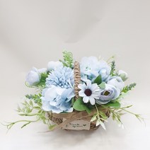 영하우스 미니조화꽃다발 꽃바구니 납골당꽃 성묘꽃 산소꽃 납골당장식, 퐁퐁믹스꽃바구니블루