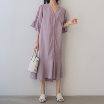 아이우먼 밑단플레어V넥원피스 TGK037M206 빅사이즈