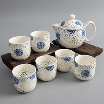 청화백자 투각 태양화 다관+잔6 다기세트 경덕진 _ 14526EA, 본상품선택