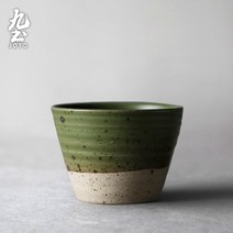 수제 석기 작은 차 컵 차 컵 일본 차 컵 단일 컵 대용량 마스터 컵 복고풍 쿵푸 차 세트, NONE, 색상 분류: 가마가 노송 나무 녹색으로 변합니다.