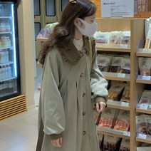 n Girls and Autumn 부드럽고 게으르고 달콤하고 귀여운 날 고리 진실 재킷 미드 길이 녹색 [얇은] [좋아하는 상점 선호]
