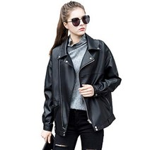 큰 코트 라이더스 재킷 바이커 재킷 하라주쿠풍 루즈 재킷 (BFBlack S)