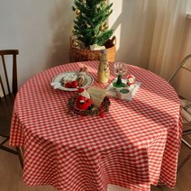 [H] 코튼 순면 체크 크리스마스 식탁보 홈 파티 캠핑 테이블보, 그린체크, 140*120