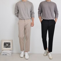 겨울 기모안감추가 테이퍼드핏 크롭 슬랙스 남자 바지 9부 슬랙스 부분 밴드 팬츠 준옴므