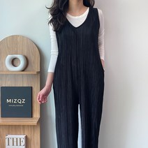 여성 빅사이즈 와이드 루즈핏 브이넥 임부복 레이어드 멜빵 점프수트