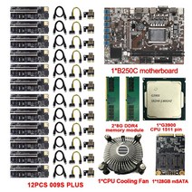 골든헬퍼 B250C 마이닝 마더 보드 세트 콤보 키트 12 PCIE to USB3.0 LGA 1151 2X8GB DDR4 G3900 CPU 라이저 카드 128GB mSATA BTC