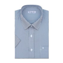 남자 네이비 깅엄체크 반팔 정장셔츠