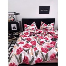 비비드 유화 플라워 이불커버세트 꽃무늬 패턴 침구커버 분홍색 사계절 봄침구 베개커버