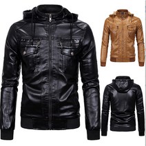 REZENZI Hooded Leather Jacket Men Winter Plus Velvet Thicken Leather Jacket Mens Soft Leather Jacket