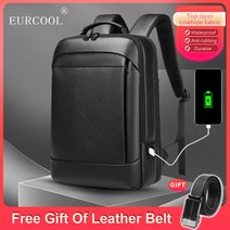 17인치노트북백팩 여성용백팩 여대생백팩 EURCOOL- 탑 레이어 소가죽 가죽 남성용 배낭 비즈니스 캐주얼 방수 팩 15.6 인치 노트북 USB 포함