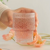 하우키친 데이지 패턴 빈티지 유리컵 글라스, 2개 세트, 200ml