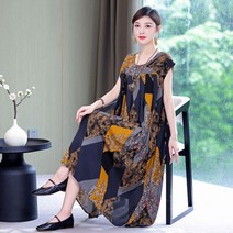 인견원피스 엄마옷 여성 롱원피스 여름 50대 반팔 중년