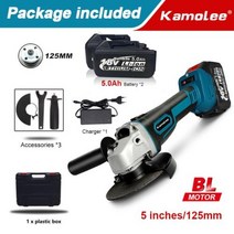 슬라이딩각도절단기 멀티커터기 고속절단기 KamoleeM14 125MM 5 인치 브러시리스 무선 앵글 그라인더 18500RPM 4 단 절단 마끼다 18V 배터리와 호환 가능, Two Battery Plastic+100mm EU