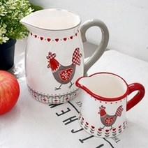오너클랜 D15 닭 코크 도자기 저그 물병, 레드 (소)