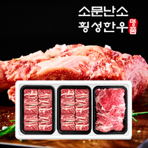 횡성한우 3구 [소문난소] 찜갈비구이 선물세트 [찜갈비700g+등심500g+찜갈비700g] 총1.9kg, 가격
