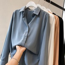 구김없는블라우스 2022 새로운 여성의 봄과 가을 화이트 쉬폰 셔츠 여성 긴팔 디자인 전문 툴링 블루 셔츠 레이디 슬림핏