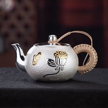 뜨개질 손잡이 은주전자 수제 순은 99.9% 은다관 찻주전자 은탕관 다도 도구, 단일사이즈, 찻주전자 265g