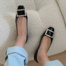 보드미 여성신발쇼핑몰 세련된 스퀘어 장식 낮은굽 사각코 여성 데일리 슈즈