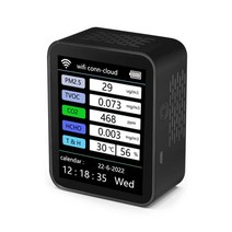 이산화탄소 복합가스 co2 가스 측정기 경보기 wifi 7 in 1 smart air quality monitor co2 meter tvoc hcho pm2.5 co2, 검은색