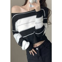 셀로 스트라이프 오프숄더 니트탑