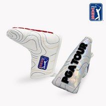 PGA 투어 부클 퍼터 헤드커버, 화이트 캔버스, 레드